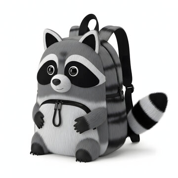 Cute raccoon shaped backpack with straps and zipper for school or travel accessories transparent background