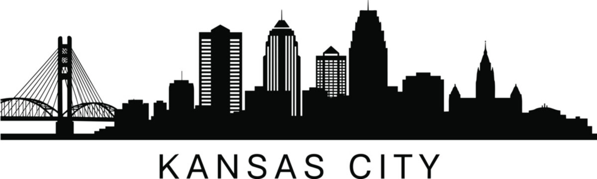 Kansas City Missouri Skyline Silhouette With Suspension Bridge And Tall Buildings vector illustration