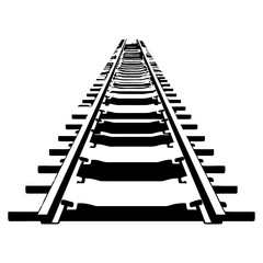 Railway Track Silhouette Vector, Railroad Train Track Perspective Silhouette Illustration