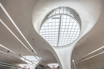 Fototapeta premium Light eyes inside the tunnel construction site of Stuttgart 21 new main railway train station in Stuttgart, Germany