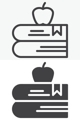 Stack of books with apple education icon. Line outline and solid icon set in different style. Editable stroke vector sign and symbol. Books with apple icon for school and study.