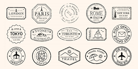 Plakat Vintage travel-themed stamp designs element vector set