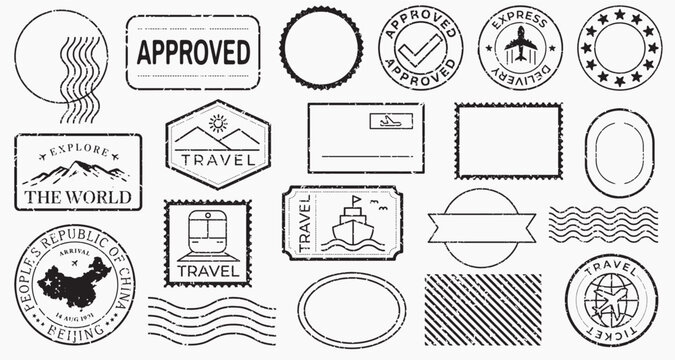Approved stamp designs collection vector illustrations