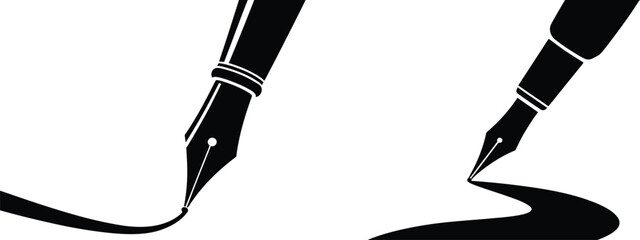 Pen nib icon set, fountain pen tool icon, vector element for nib feather pen design, education collection concept, and fountain pen nib glyph illustration. © welcome 