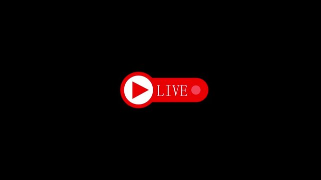 live button Animation on transparent background 4k simple live streaming icon animation.live title. Live streaming sign icon animation,