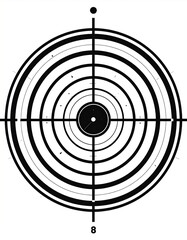 S&iacute;mbolo minimalista de mira telesc&oacute;pica con c&iacute;rculos conc&eacute;ntricos y l&iacute;neas de ret&iacute;cula centradas. Dise&ntilde;o geom&eacute;trico negro aislado sobre fondo blanco que representa precisi&oacute;n, objetivo y enfoque.