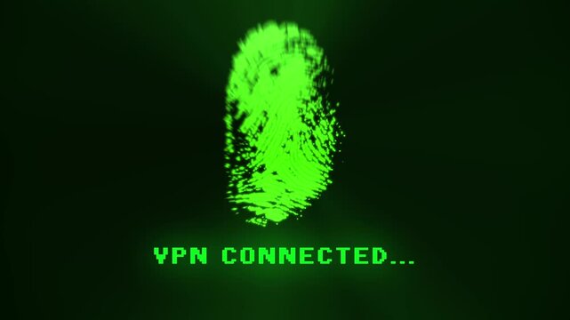 Horizontal VPN Connected status text with biometric fingerprint icon for online privacy and safety Loop