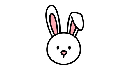 Obraz premium Cute cartoon bunny face with long ears and pink inner ears, simple graphic illustration of a rabbit's head