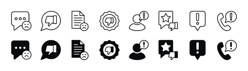 Set of negative feedback and complaint icons with thumbs down and sad faces © Kalam