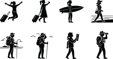 Travelers in various activities