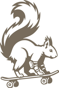 Skater Squirrel Riding a Skateboard Wearing Protective Elbow Pads