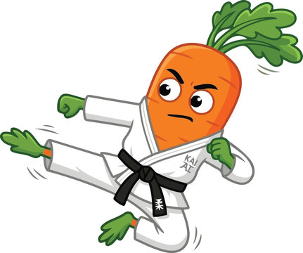 The Fierce Karate Carrot Master Performing a Flying Kick