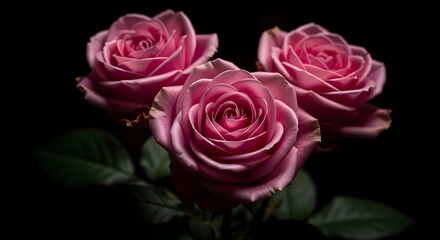 Obraz premium Elegant Pink Roses on Black: Dramatic Floral Macro