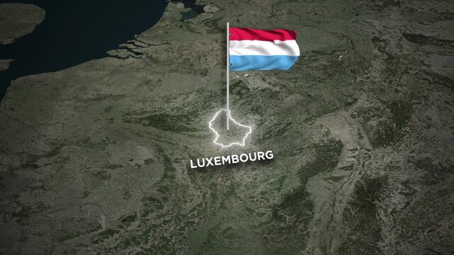 Luxembourg Border Map with 3D Waving of Luxembourg National Flag Animation on Satellite Map View