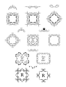 Collection of vintage black vignette, frame and headers
