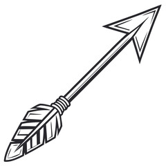 Stylized archer's arrow with a clean, angular arrowhead and a detailed feathered shaft in a bold, graphic illustration © ak