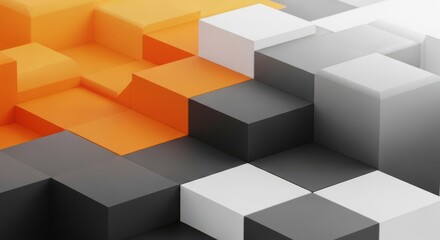 Fototapeta premium 3d rendering of geometric shapes in orange, gray, and white colors