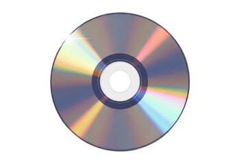 Compact disc with rainbow reflections isolated on transparent background