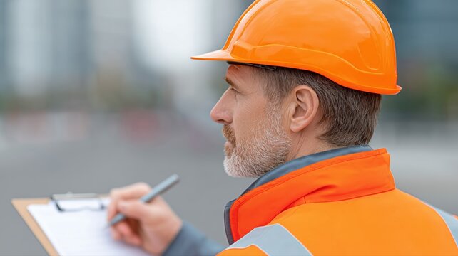 Sicherheitsbesprechung auf der Baustelle mit dem Bauunternehmer zur &Uuml;berpr&uuml;fung der Sicherheitstafel und der Checkliste zur Einhaltung der Vorschriften