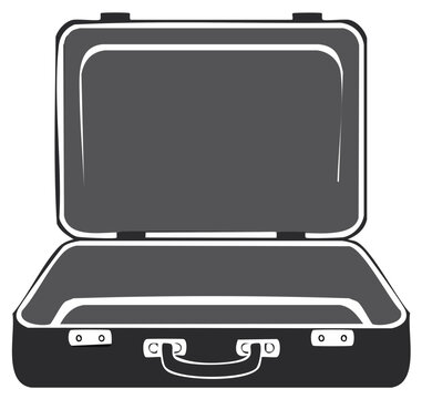 Illustration of an open suitcase with a handle for tourism, storage, luggage and business trips.