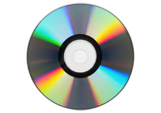 Compact disc with rainbow reflection isolated on transparent background