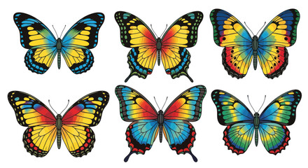 Colorful Butterflies Collection Isolated on White Background