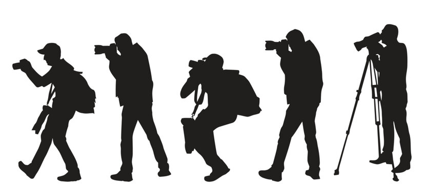 Silhouettes of photographers capturing moments with cameras, showing active pursuit of photography