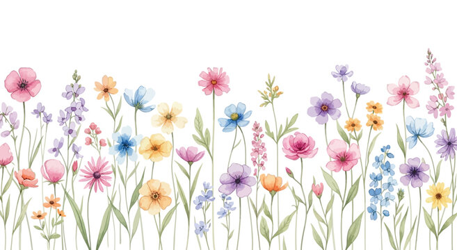 Vibrant watercolor wildflowers in bloom