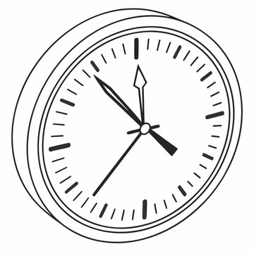 Analog clock outline vector drawing with slanted perspective view ideal for timekeeping metaphors productivity planning and classic interior design