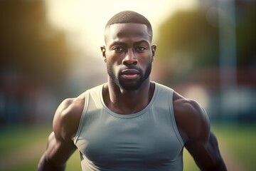 Fototapeta premium Muscular man with a focused expression engaging in outdoor sports activity