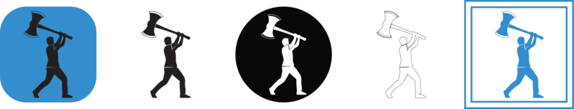 A dynamic vector graphic illustration features a determined figure, likely a man, powerfully raising a large, double-headed axe or heavy maul overhead, symbolizing immense strength, focused effort