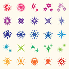 Colorful geometric starburst designs vector set