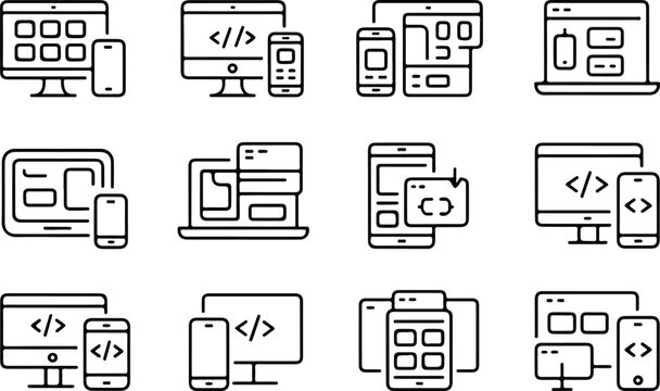 Responsive Collection Silhouette Icon Set Responsive Design Typography Silhouette Icon Pack