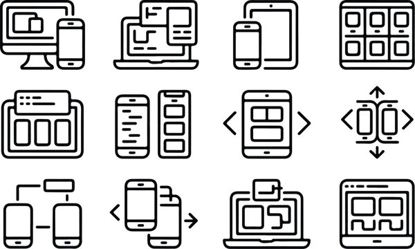 Responsive Collection Silhouette Icon Set Responsive Design Typography Silhouette Icon Pack