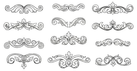 Fototapeta premium Ornamental floral designs vector set for decorative elements