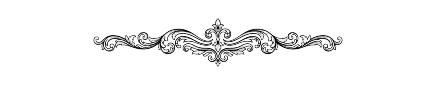 Ornamental floral design silver on black background