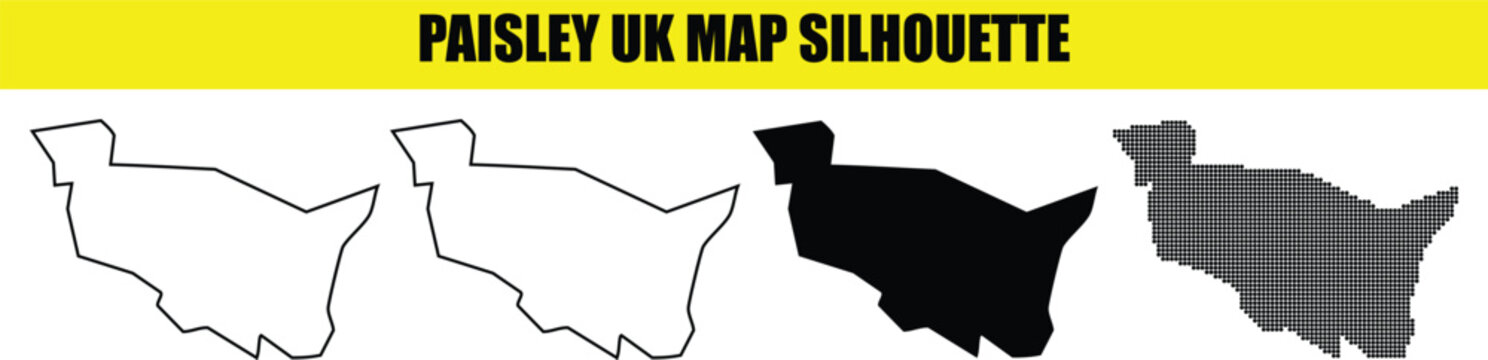 Paisley uk map silhouette set showing filled outline and dotted outline vector art