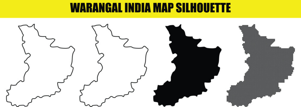 Warangal india map silhouette illustration. indian city silhouette. set of simple and dotted map vector art