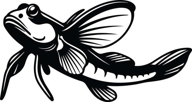 Silhouette mudskipper fish amphibious animal jumping from water isolated vector design
