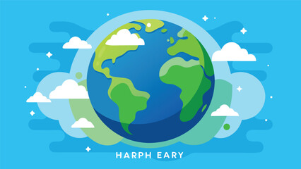 A vibrant and colorful illustration of the earth surrounded by clouds and a banner. Vector © Rana Islam