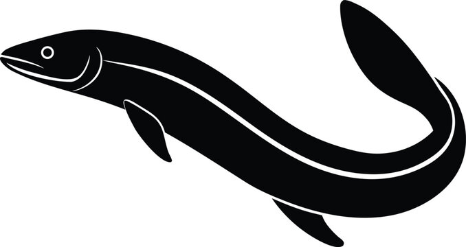 longfin eel silhouette vector art illustration, black and white design
