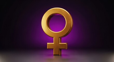 A golden Venus symbol, representing womanhood, is illuminated against a dark purple background.