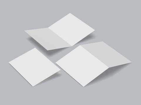 Blank bifold brochure mockup. Invitation, flyer, booklet, postcard template. A4, A5 sheet folded in half. Greeting card. 