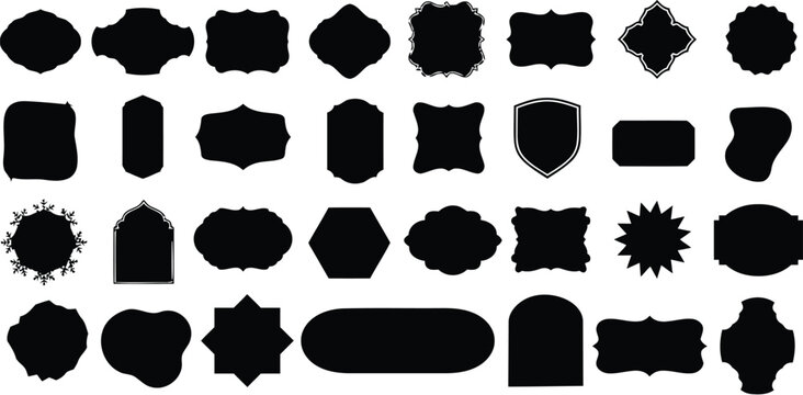 Various silhouette shapes, decorative frames and ornamental badges