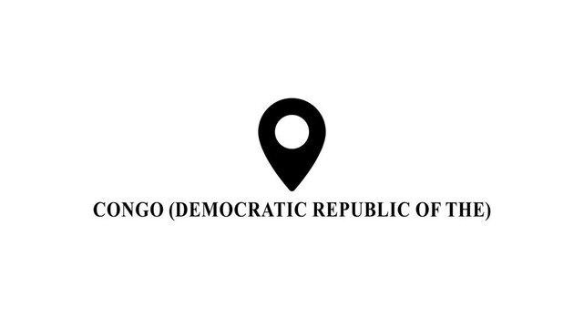 Map pin on white background with Democratic Republic of Congo text label geographic location marker