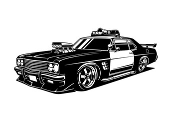 Classic Police Muscle Car Sedan Vector Silhouette Isolated on White Background © Saad Hassan