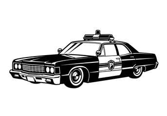 Classic Police Sedan Patrol Car Vector Silhouette Isolated on White Background © Saad Hassan