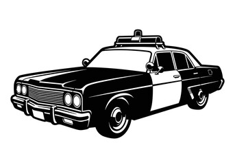 Classic Police Sedan Retro Patrol Car Vector Silhouette Isolated on White Background © Saad Hassan