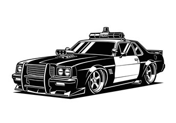 Classic Police Muscle Car with Bull Bar Vector Silhouette Isolated on White Background © Saad Hassan