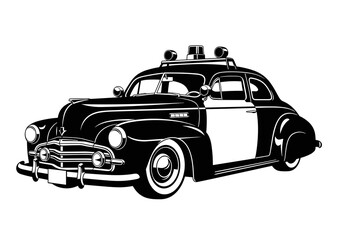 Vintage Police Patrol Car Retro Sedan Vector Silhouette Isolated on White Background © Saad Hassan
